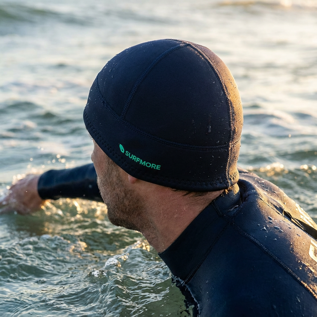 SURFMORE Neopren Hue (2.5mm) i blå på en mand