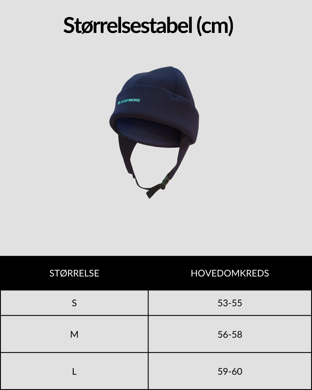 SURFMORE Neopren Hue m. Rem (3mm) i blå med størrelsesguide