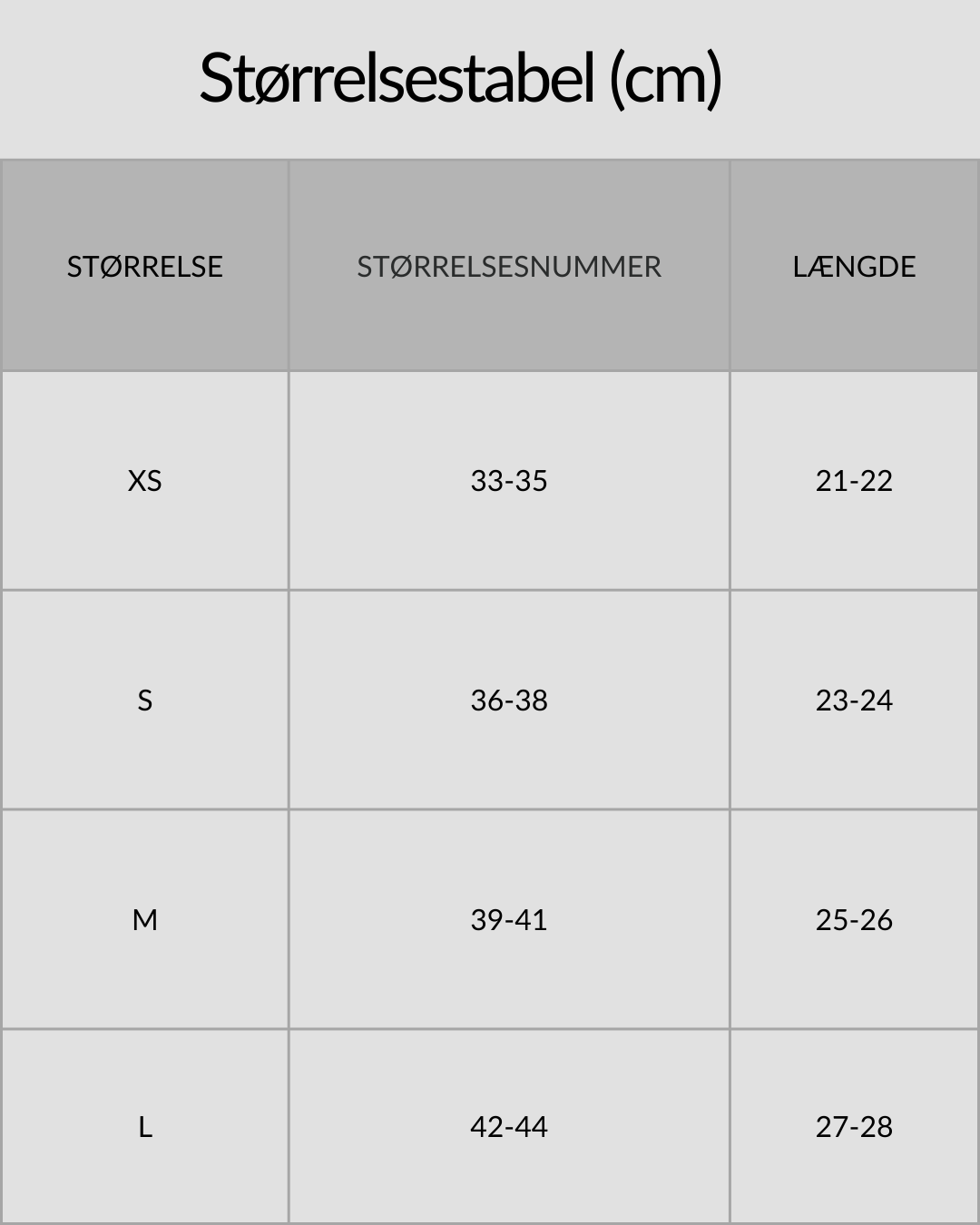 SURFMORE Neopren Sokker (2mm) - Størrelsestabel