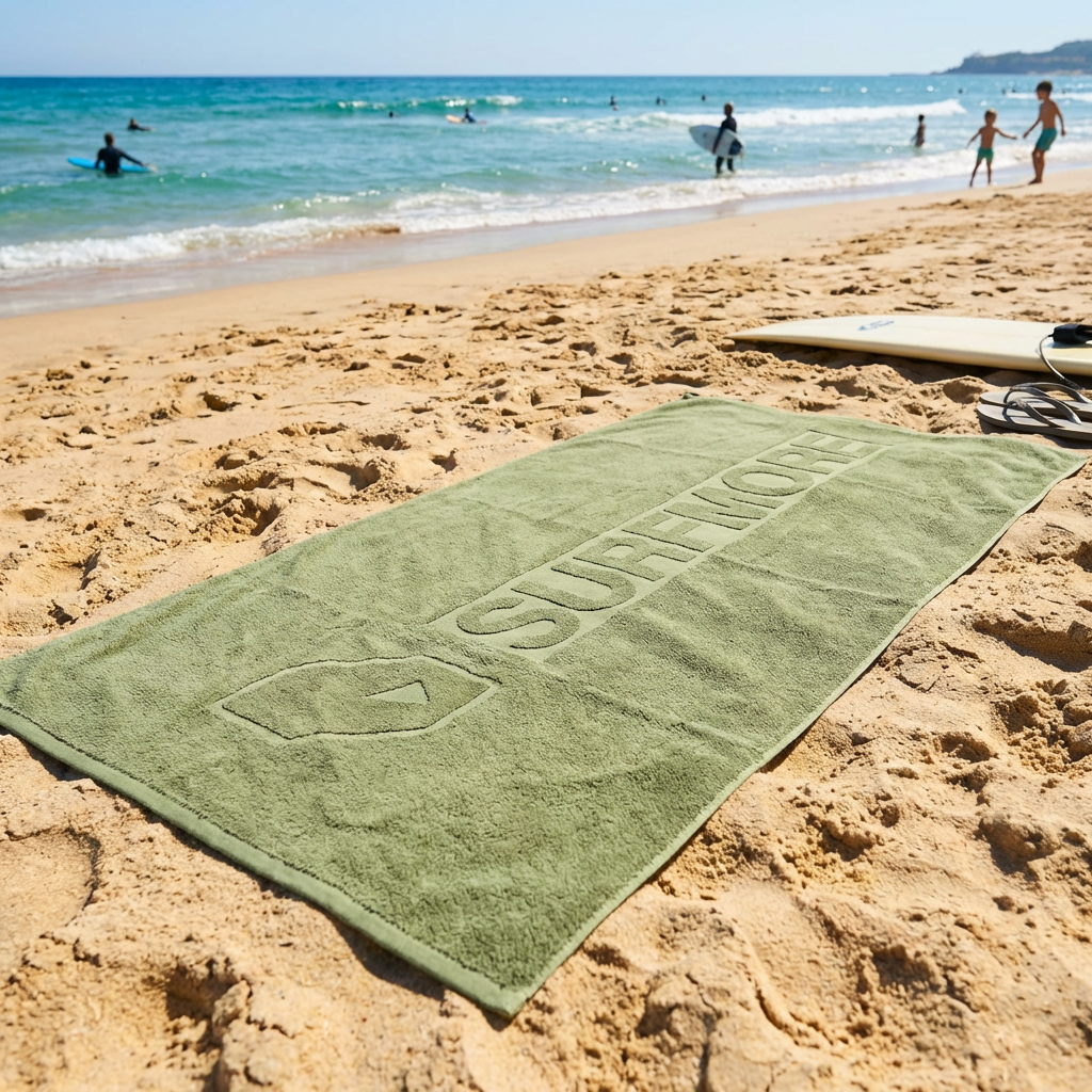 SURFMORE Ocean Håndklæde i Seagreen på stranden