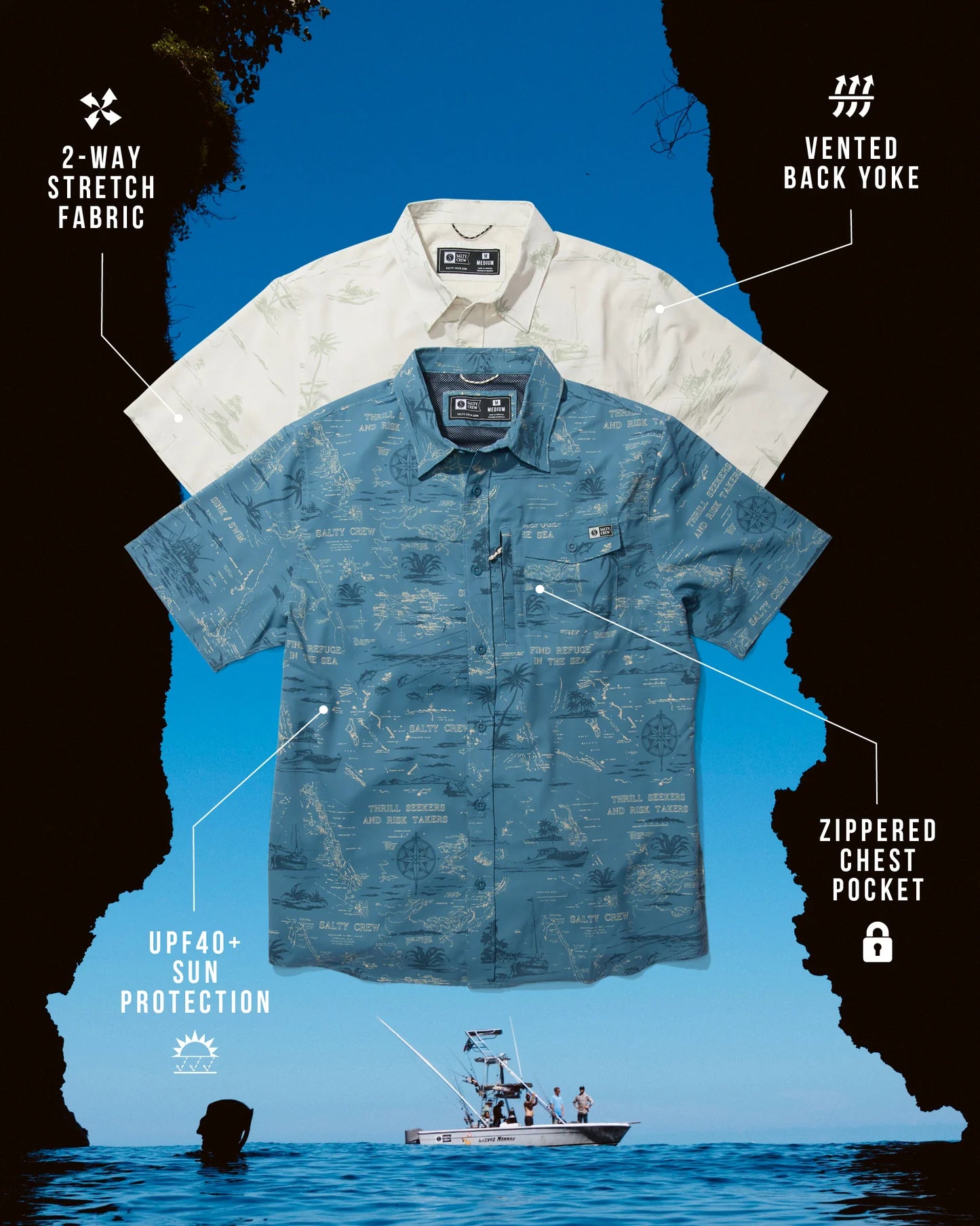 Salty Crew Seafarer S/S Tech Woven - Skiffergrå