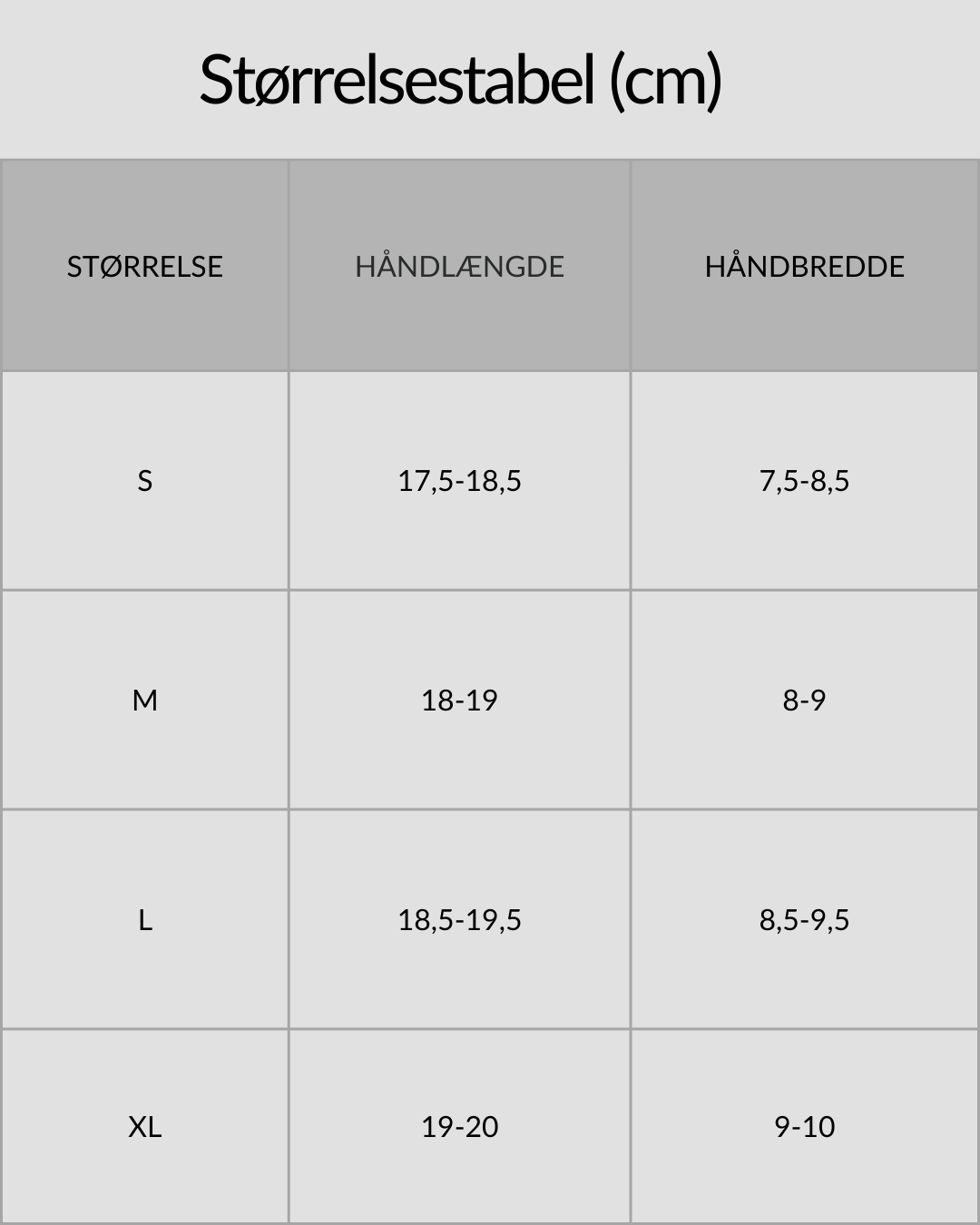 SURFMORE Neopren Handsker (1.5 mm) - Størrelsestabel