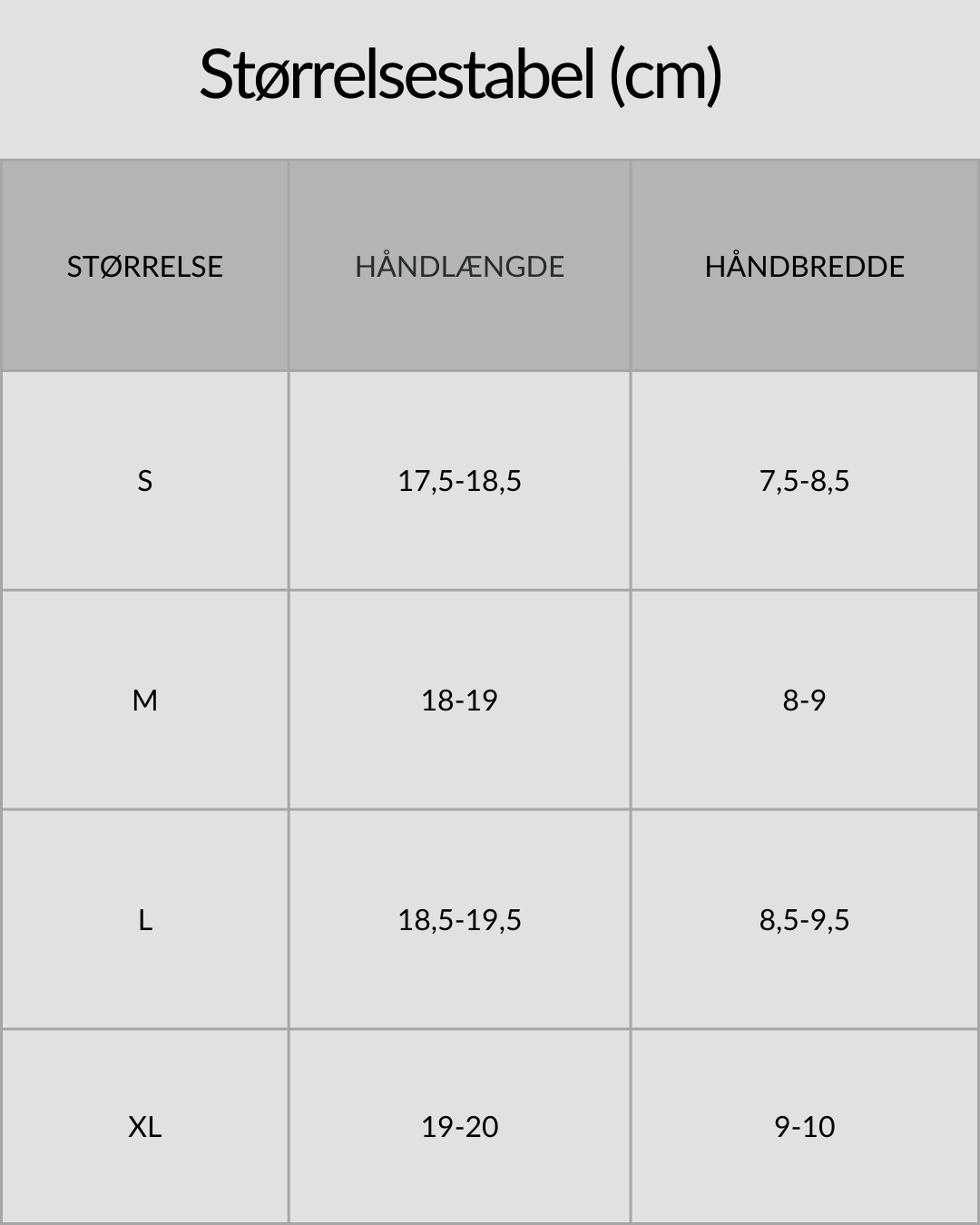 SURFMORE Neopren Luffer (3mm) - Størrelsestabel