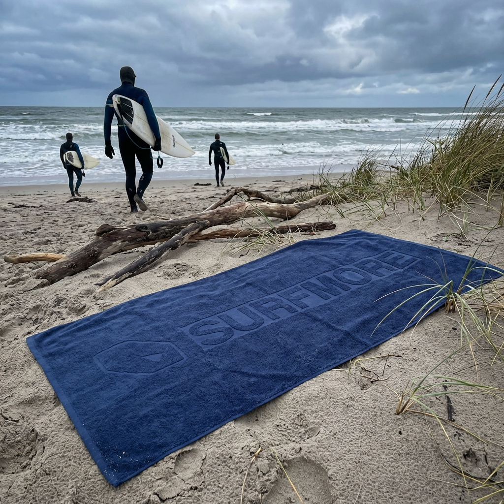 SURFMORE Ocean Håndklæde i Navy på stranden